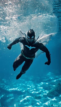 superhero flying underwater